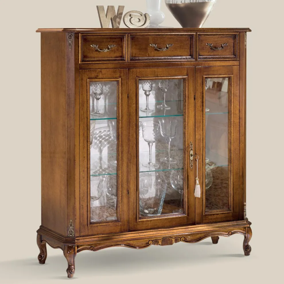 Wohnzimmervitrine aus Holz mit Tür und 3 Schubladen Made in Italy - Richard