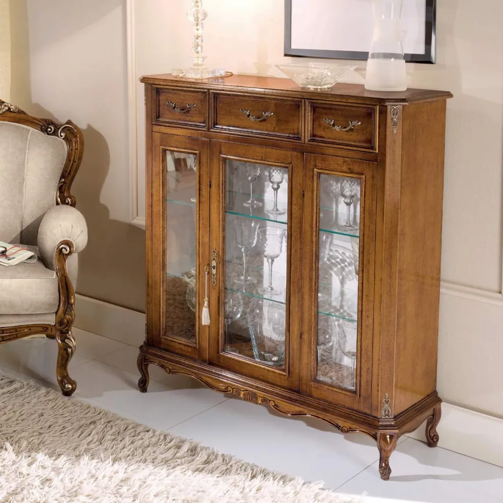 Wohnzimmervitrine aus Holz mit Tür und 3 Schubladen Made in Italy - Richard