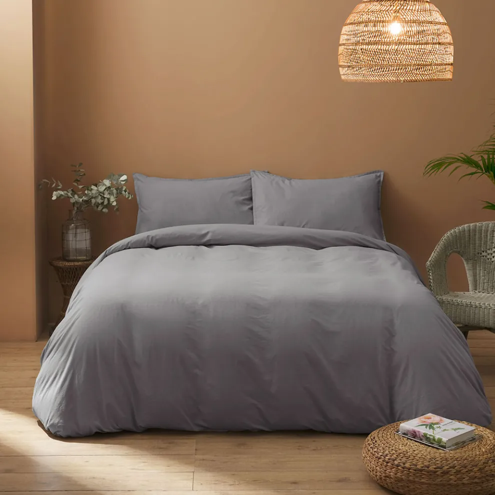 Einzelbettbezug-Set aus reiner, stückgefärbter Baumwolle mit 1 Kissenbezug - Delicacy