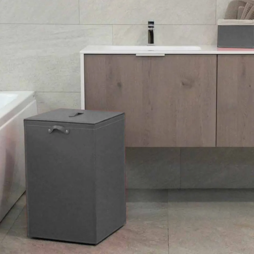 Wäschekorb aus Leder mit quadratischer Basis David, made in Italy