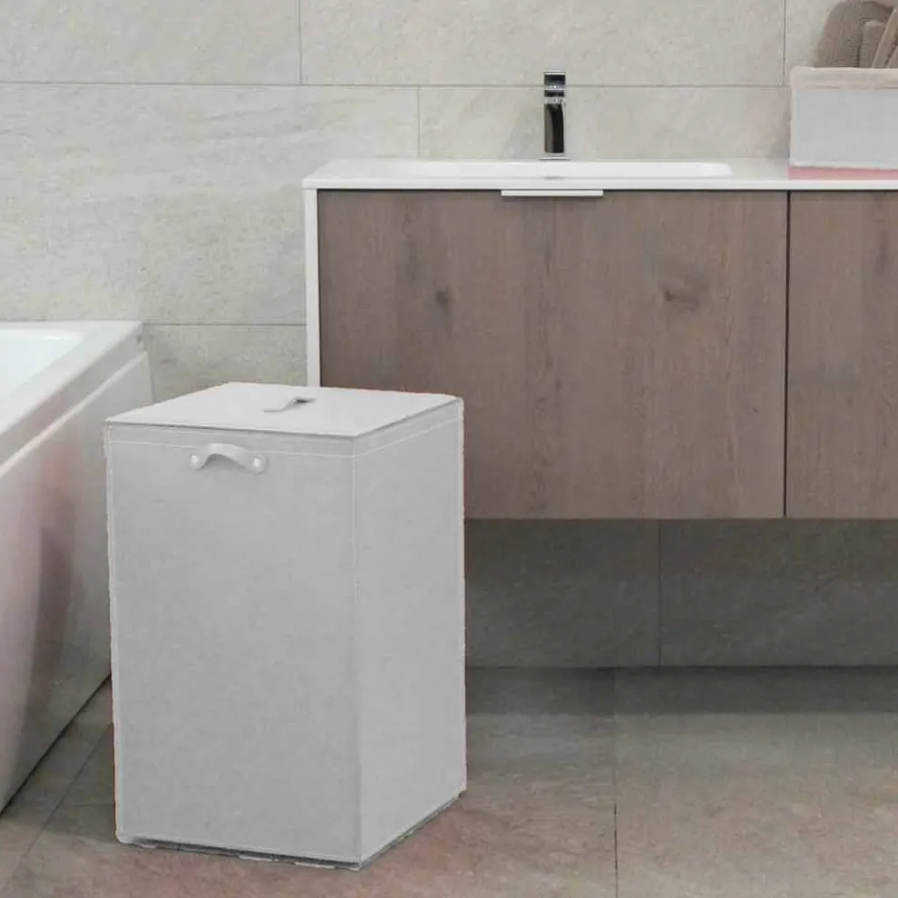 Wäschekorb aus Leder mit quadratischer Basis David, made in Italy