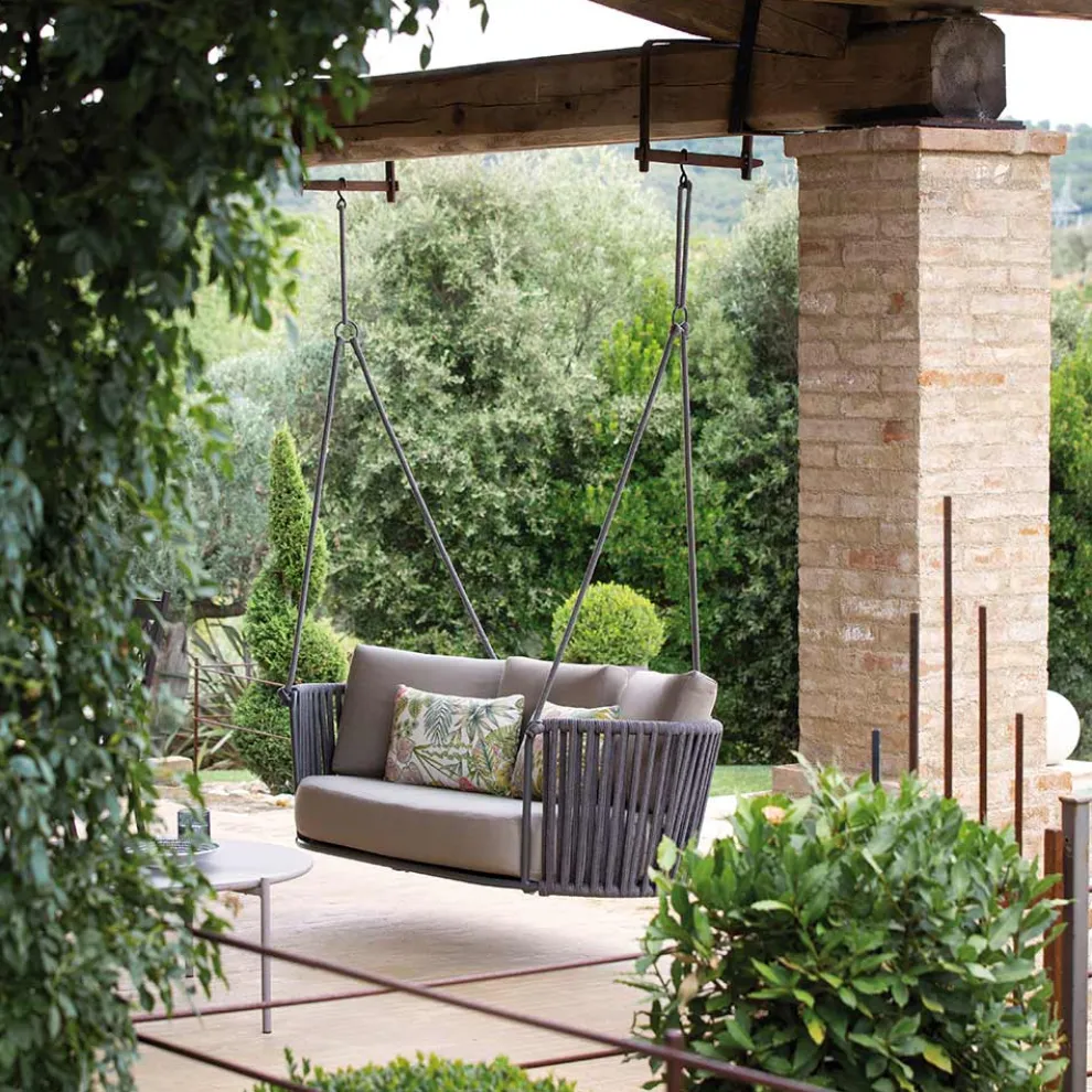 2-Sitzer Schaukelstuhl aus Metall und Seil mit Stoffsitz Hergestellt in Italien - Mari