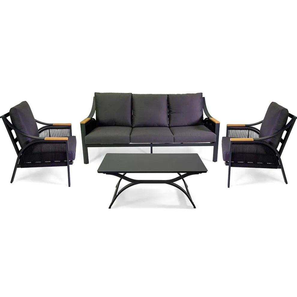 Wohnzimmer aus Aluminium mit Armlehnen aus brasilianischem Teakholz - Tagebuch