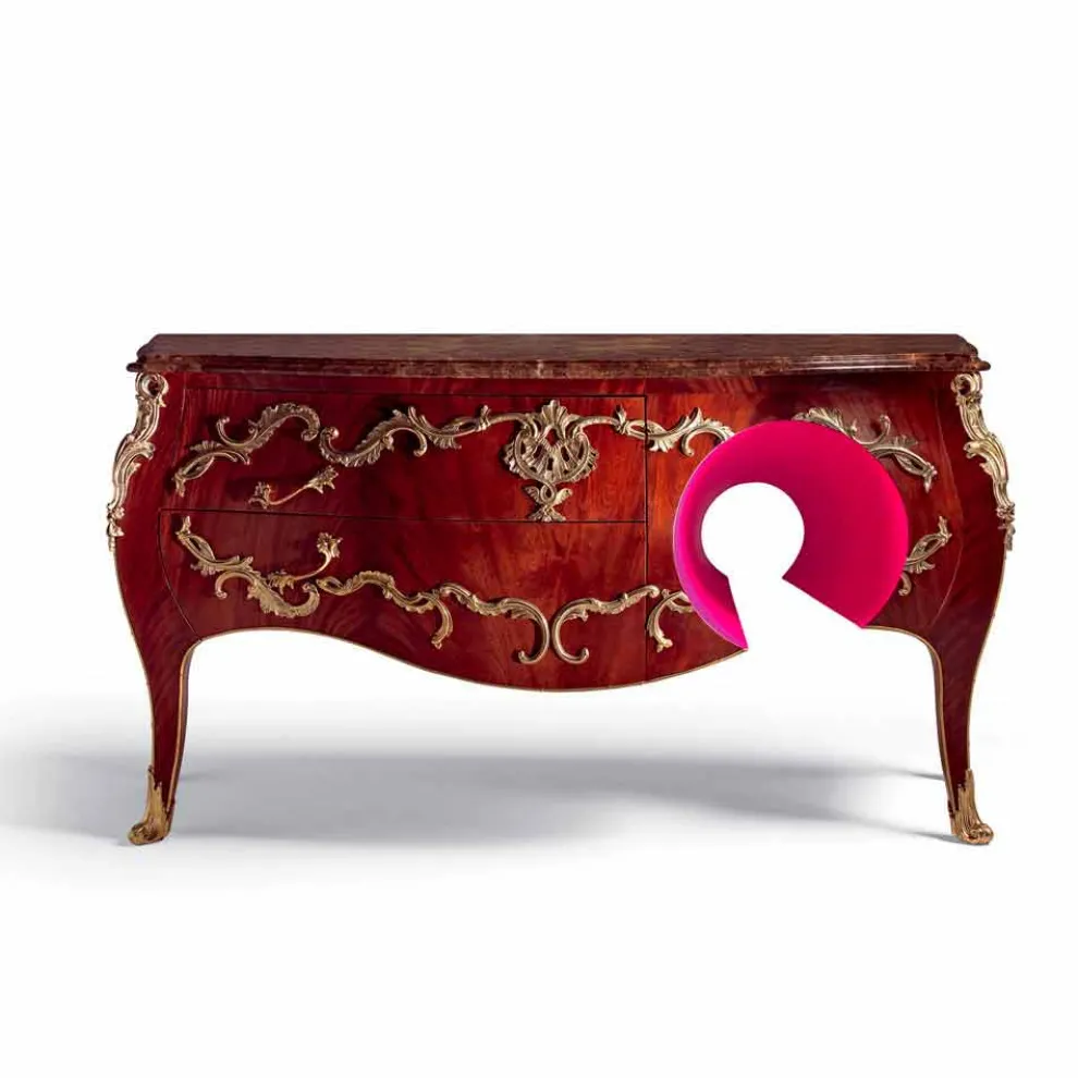 Kommode mit Platte aus Marmor, Dekorationen aus Messing, Design Gildo