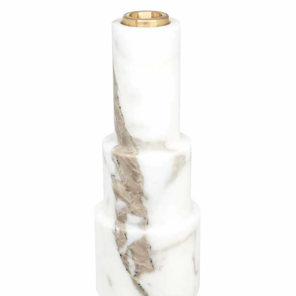 Moderner Kerzenhalter aus weißem Carrara-Marmor und Messing Made in Italy - Allan