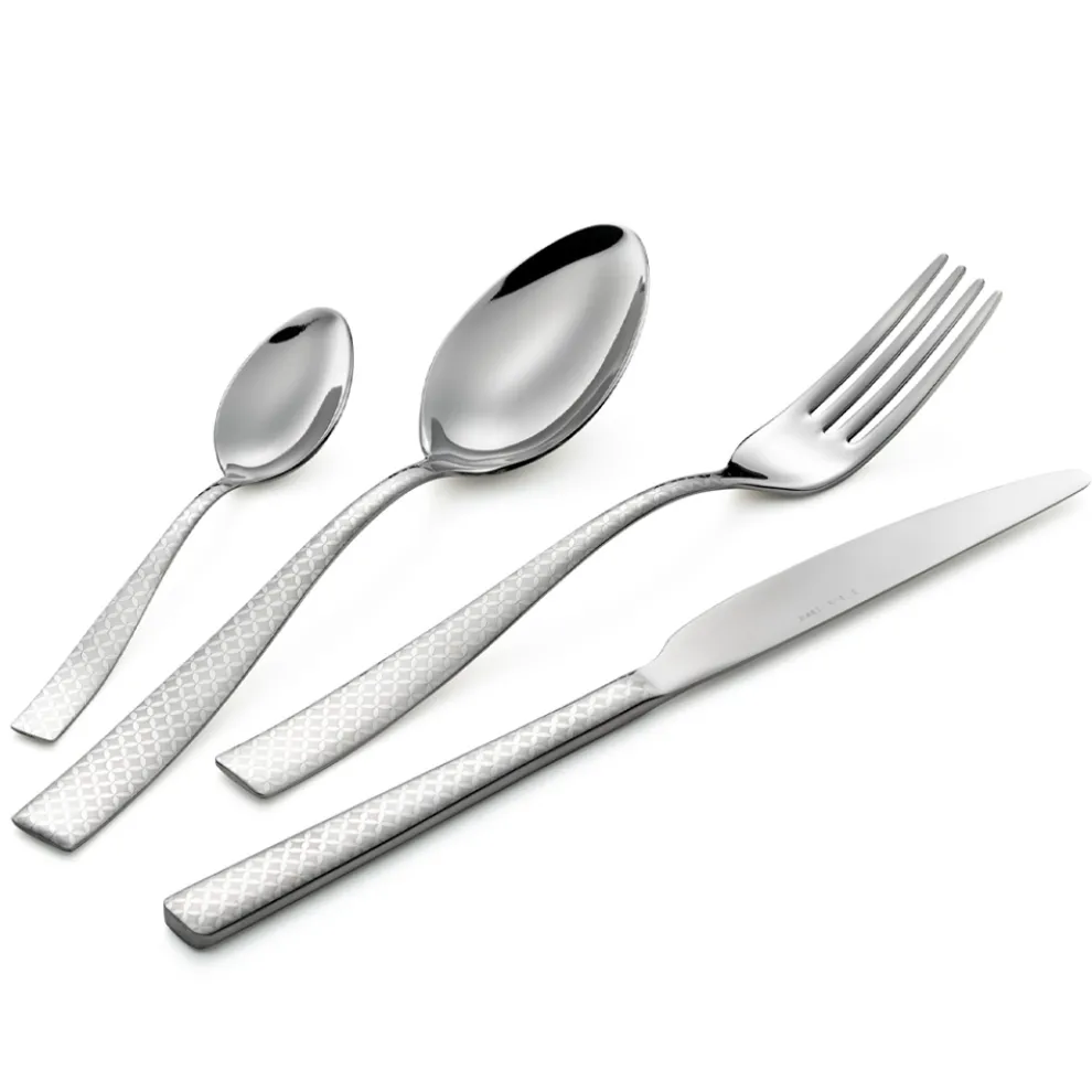 Poliertes Edelstahlbesteck mit geometrischer Laserdekoration 24 Stück - Rupeo