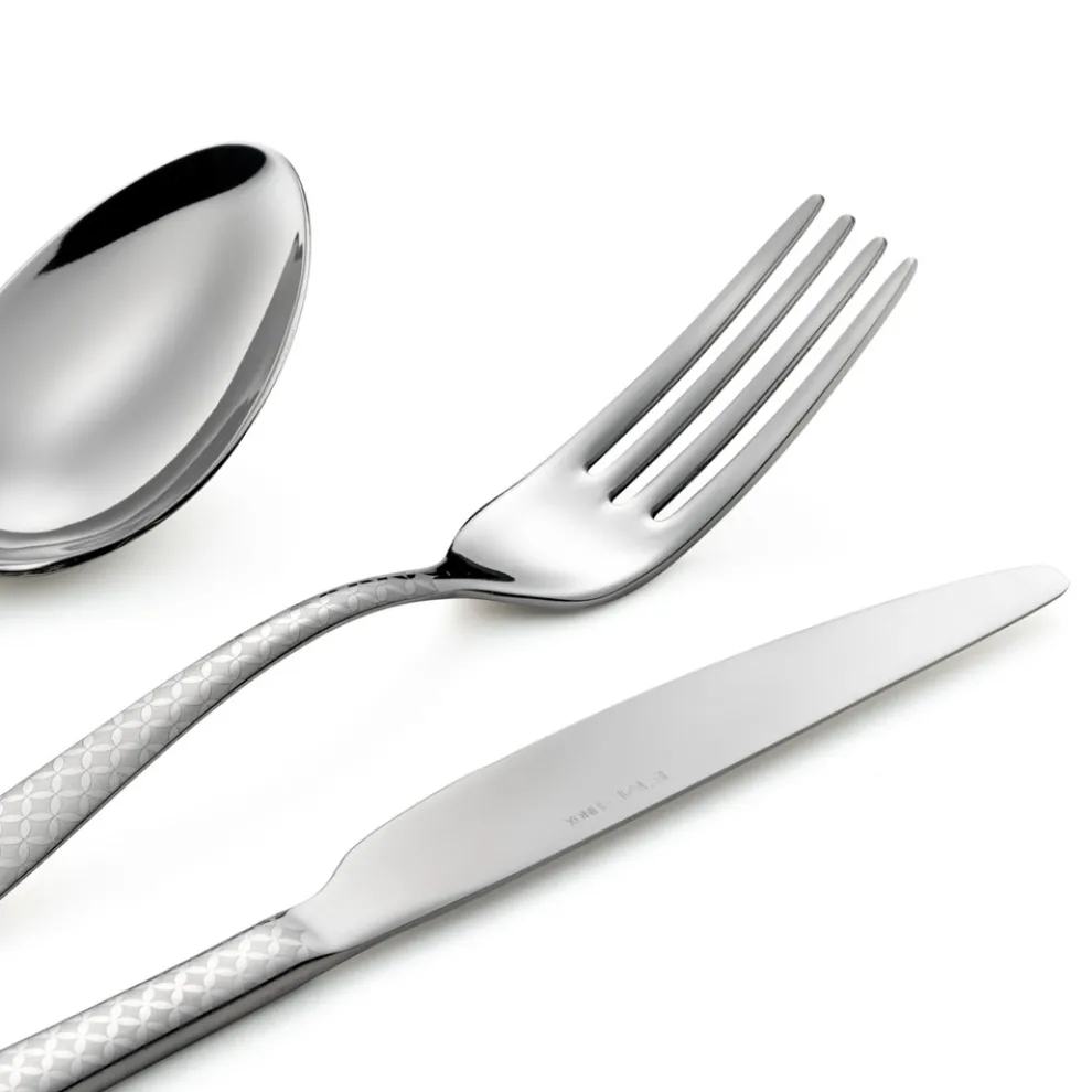 Poliertes Edelstahlbesteck mit geometrischer Laserdekoration 24 Stück - Rupeo