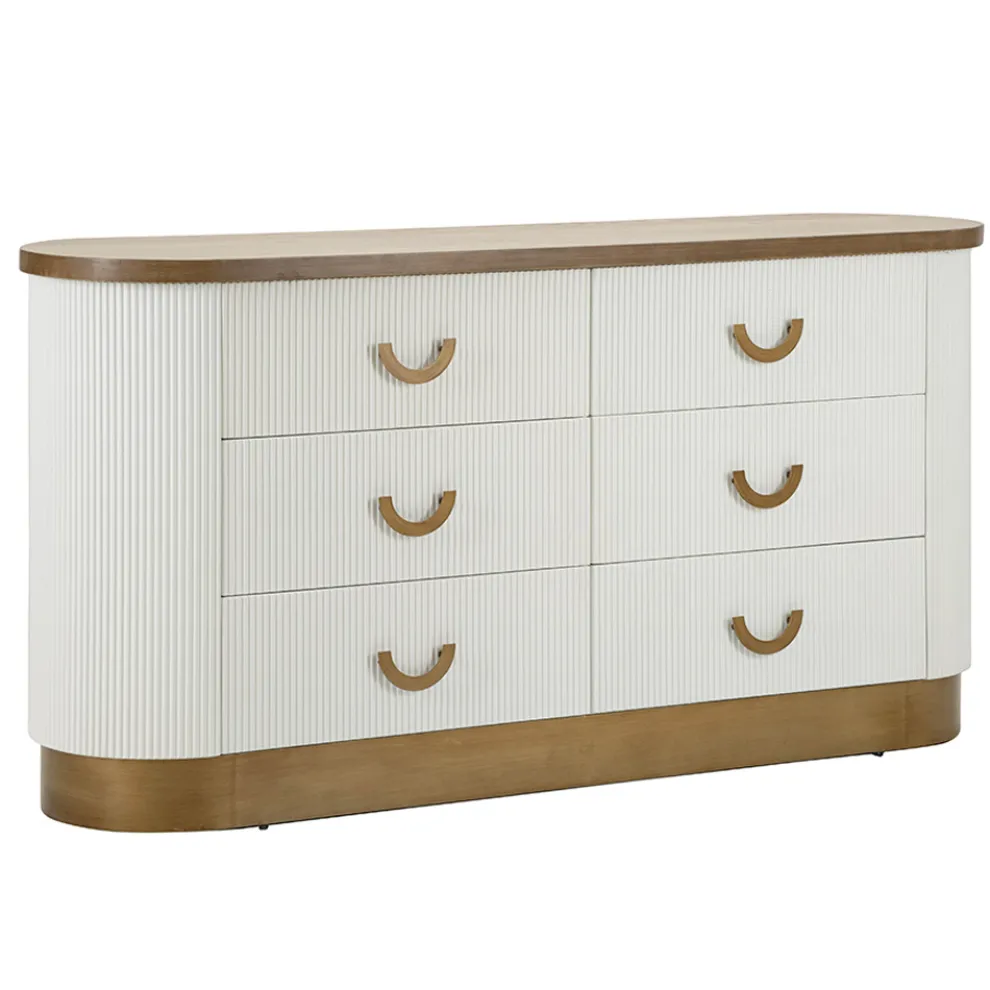 Mit Relieflinien verzierte Holzkommode mit 6 Schubladen - Rachel