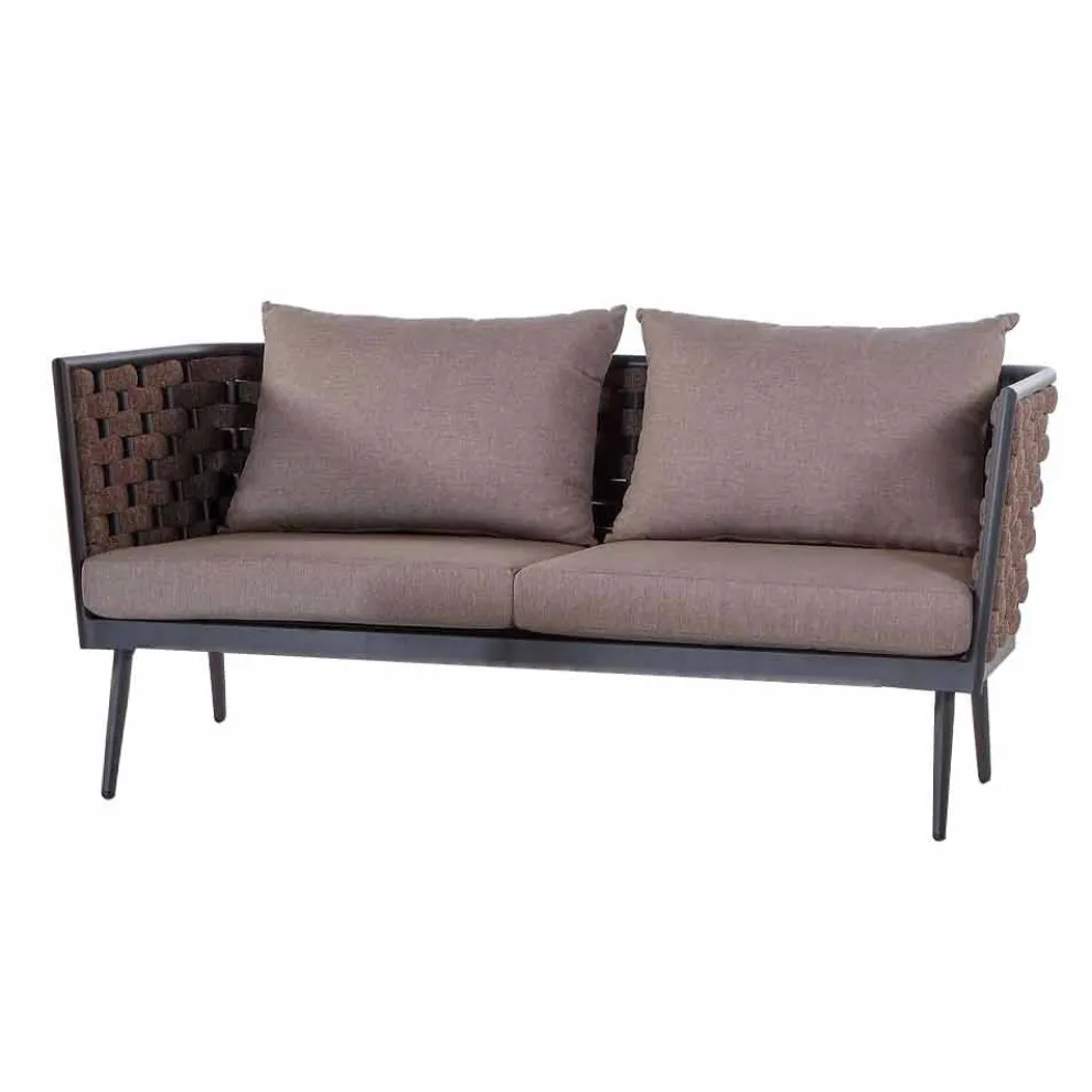 3-Sitzer-Gartensofa aus Aluminium und Seil mit Stoffkissen - Rasti