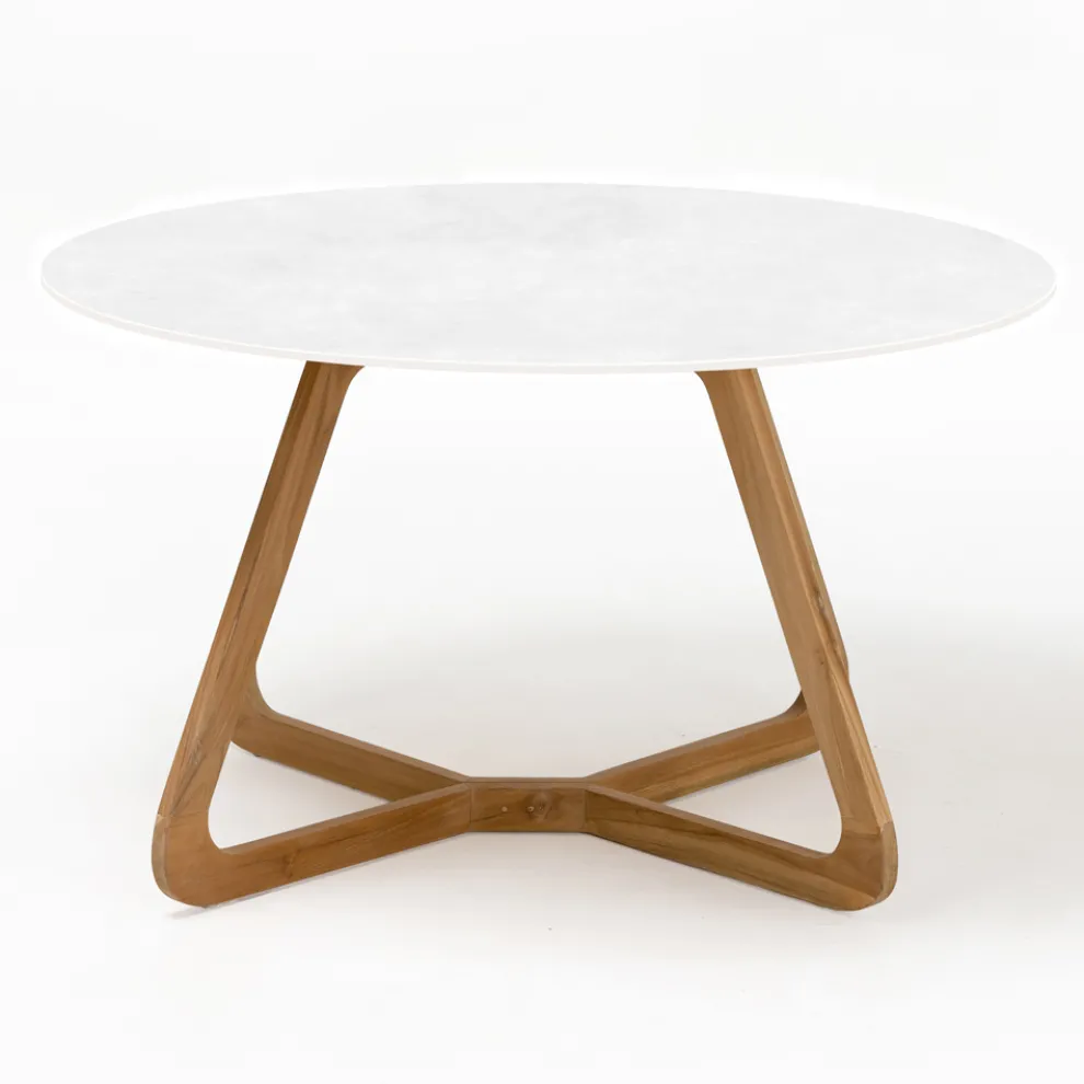 Runder Außentisch aus komplett weißer Keramik Made in Italy - Pegaso