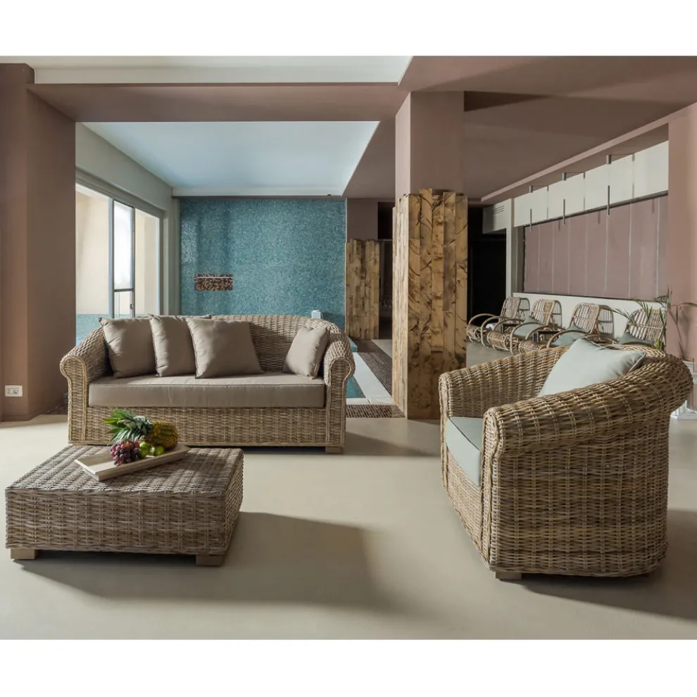 Lounge im Freien aus natürlicher Kubù-Faser mit Kissen - Isildur