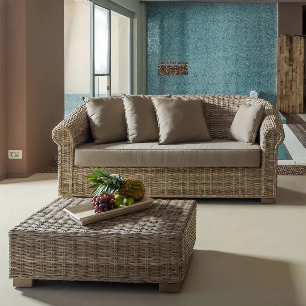 Lounge im Freien aus natürlicher Kubù-Faser mit Kissen - Isildur