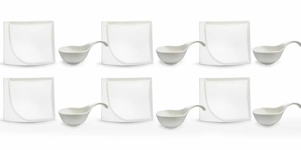 Aperitif Service 12 Stück moderne weiße Porzellan-Design-Platten - Nalah