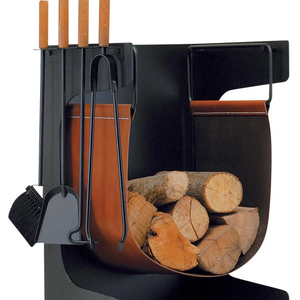 Holzhalter aus Kunstleder und Metall mit 4 Accessoires, hergestellt in Italien – Kamel