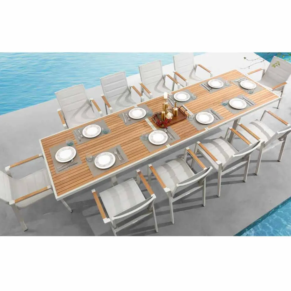 Ausziehbarer Tisch im Freien aus Aluminium und Teakholz - Bilel