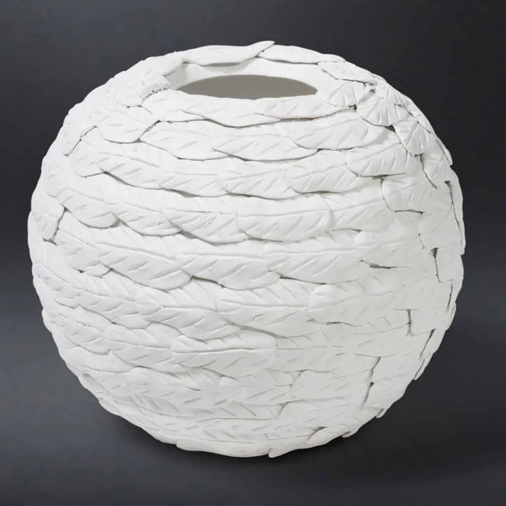 Dekorative Kugelvase aus dekorierter weißer Keramik Made in Italy - Herculaneum