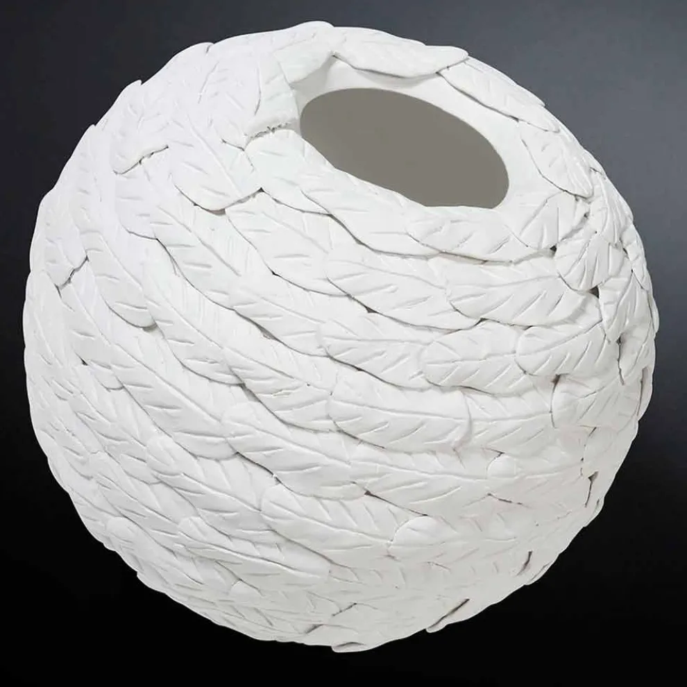 Dekorative Kugelvase aus dekorierter weißer Keramik Made in Italy - Herculaneum