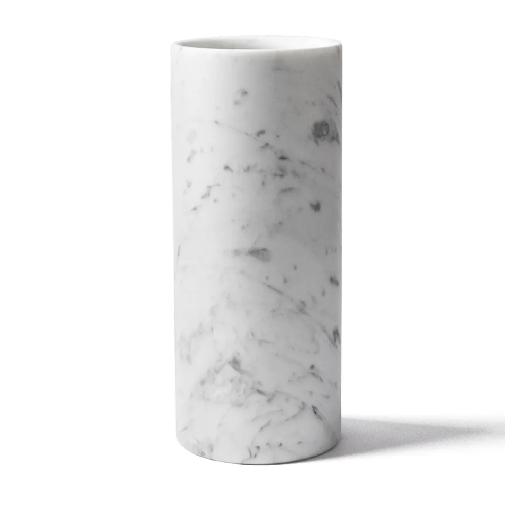 Zylindrische Vase aus satiniertem weißem Carrara-Marmor, italienisches Design - Murillo