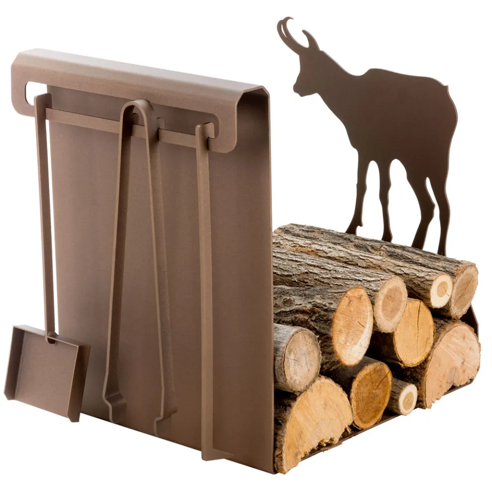 Brennholzhalter aus braunem Stahl Hergestellt in Italien mit Werkzeugen - Volturno