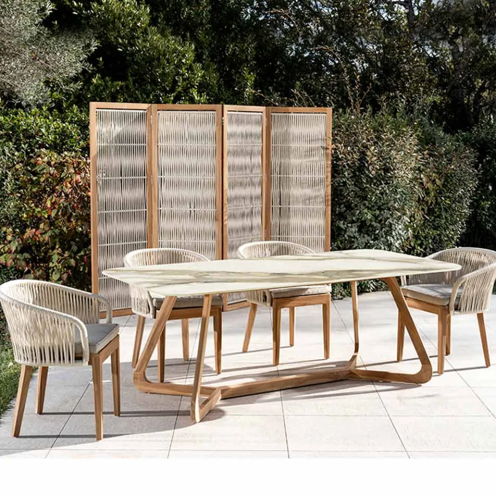 Tisch mit Holzsockel und Keramikplatte Calacatta Hermitage - Infinity