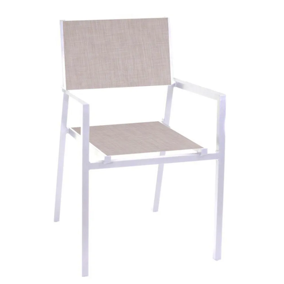 Stapelbarer Gartenstuhl aus beigem Textilene und Aluminium - Foglio