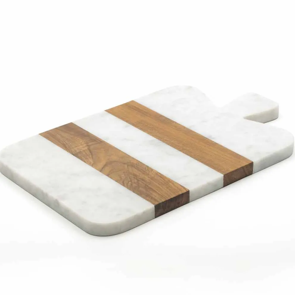 Weißer Carrara Marmor und Holz Made in Italy Design Schneidebrett - Evea