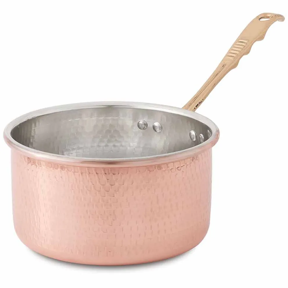 Hoher runder Bräter aus handverzinntem Kupfer mit Griff 20 cm - Giancarlo