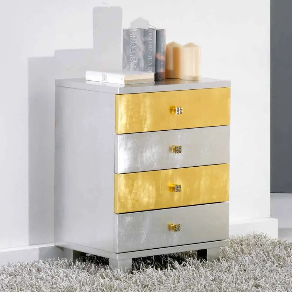 Kommode Silber im Scandinavian Style mit 4 Schubladen Gold und Silber Etty