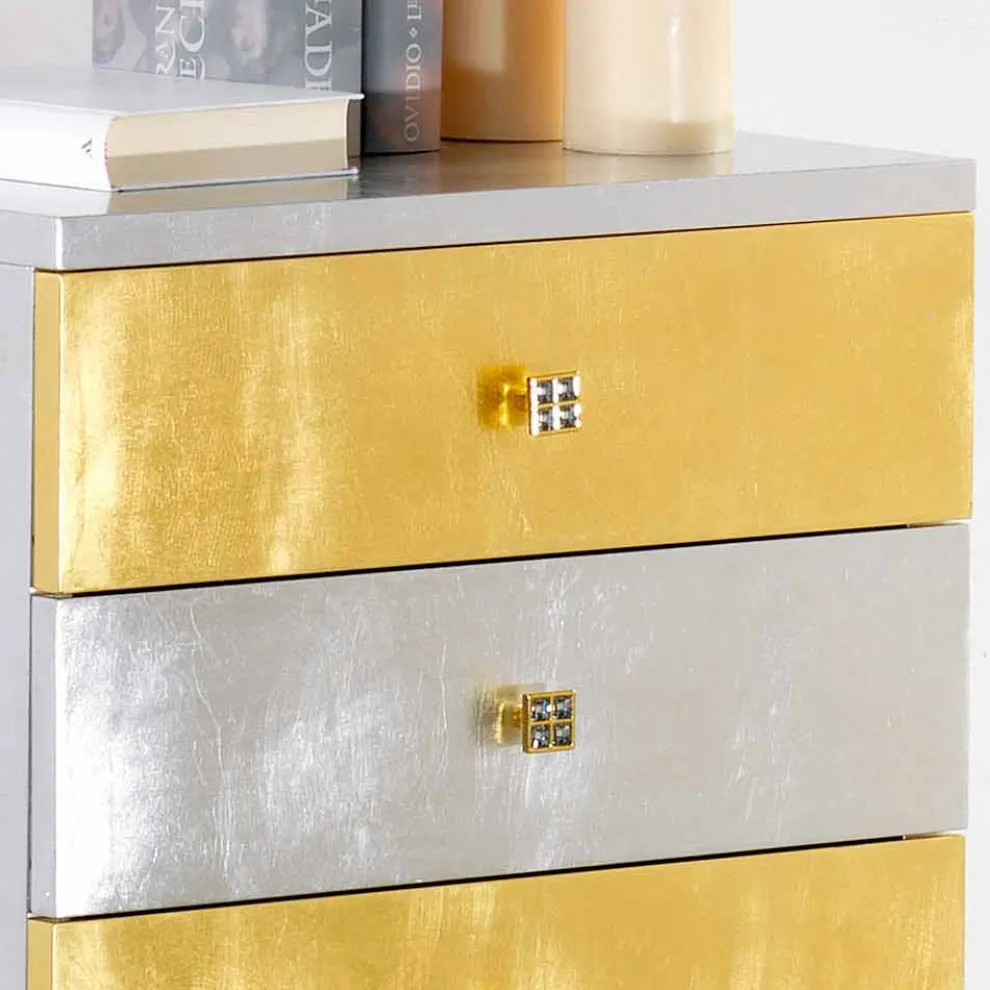 Kommode Silber im Scandinavian Style mit 4 Schubladen Gold und Silber Etty