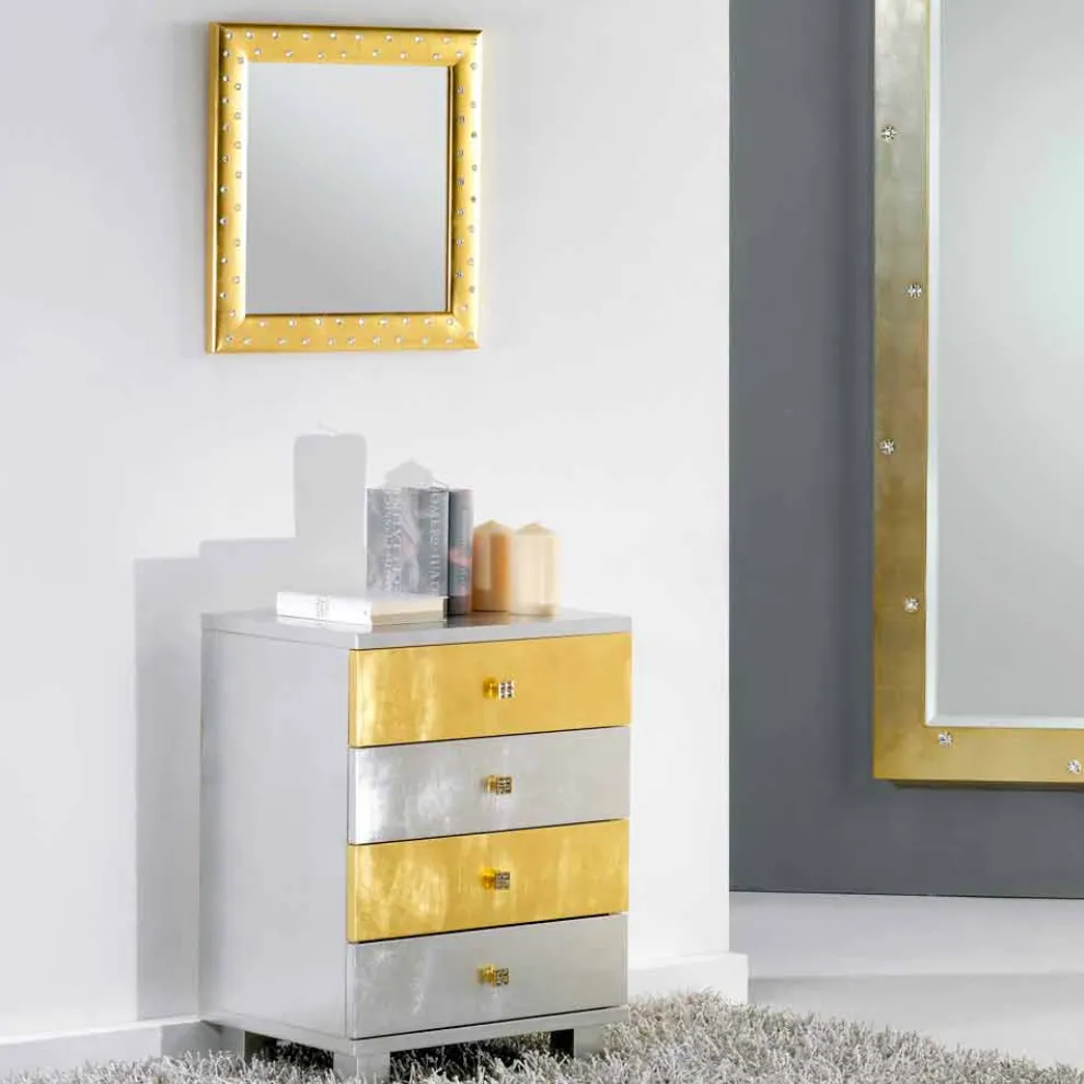 Kommode Silber im Scandinavian Style mit 4 Schubladen Gold und Silber Etty