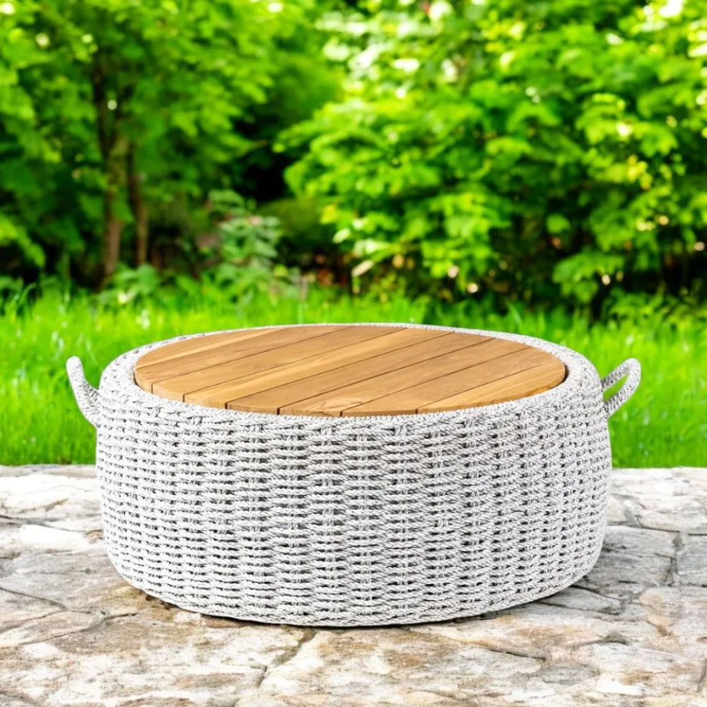 Gartencontainertisch aus Teakholz und Seilgeflecht - Arjuna