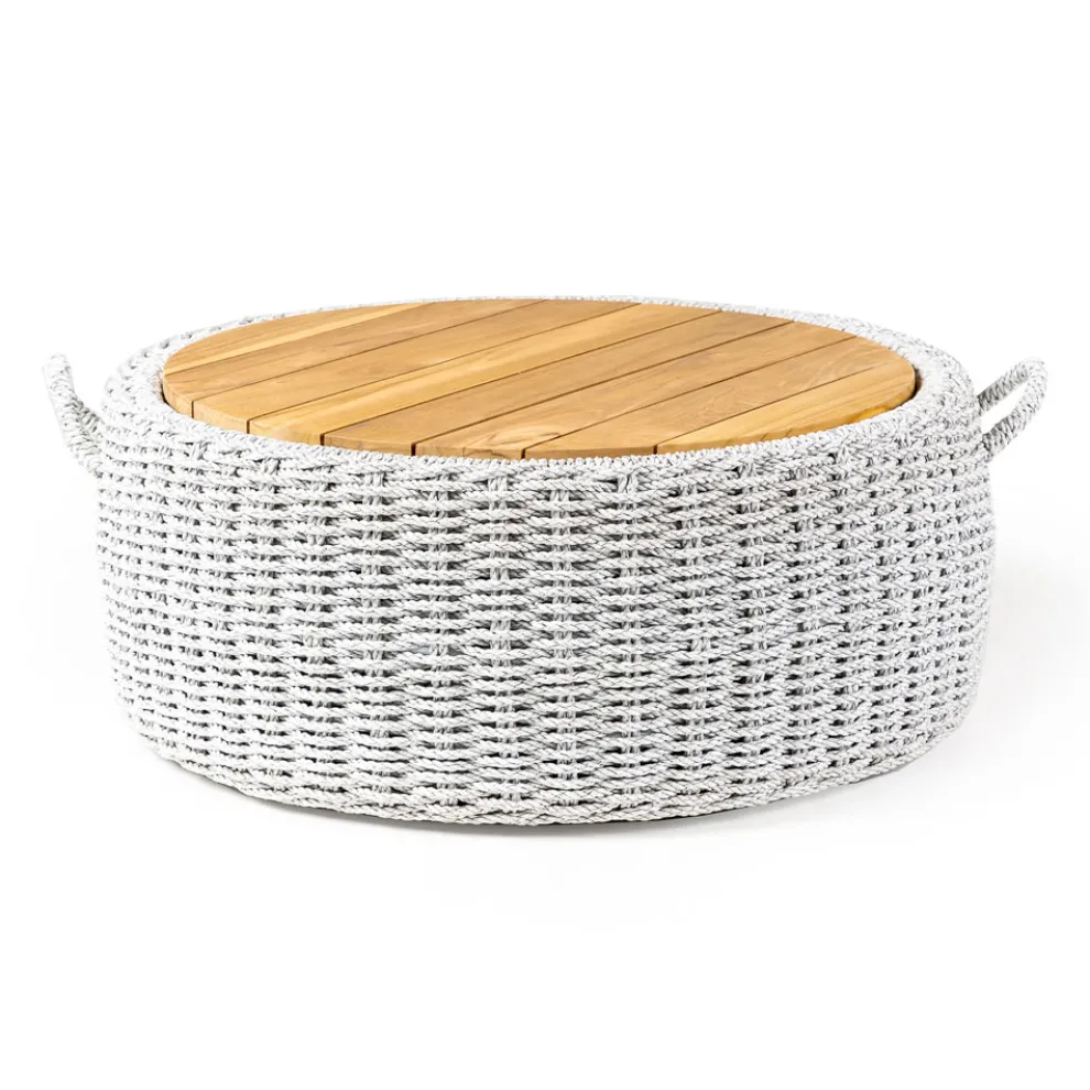 Gartencontainertisch aus Teakholz und Seilgeflecht - Arjuna