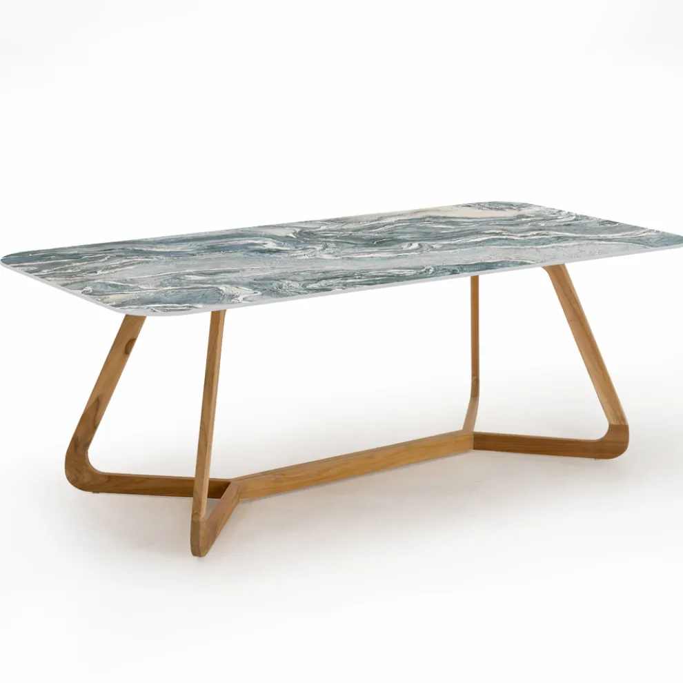 Gartentisch mit Holzsockel und ikonischer Cyprus-Keramikplatte - Infinity