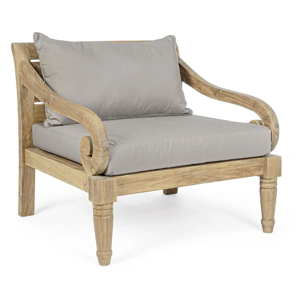 Outdoor-Sessel aus Teakholz mit Stoffkissen, Homemotion - Tatyana
