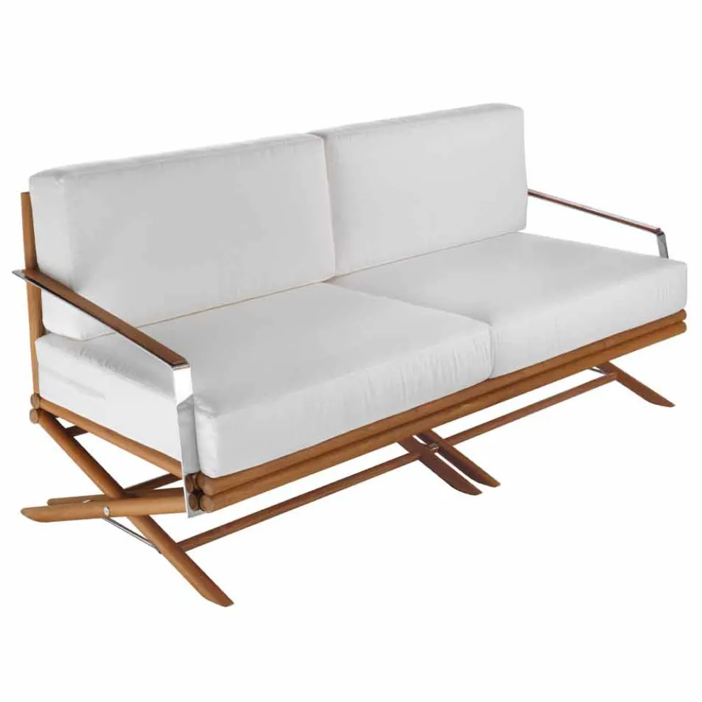 3-Sitzer-Sofa im Freien aus Naturholz oder schwarzem und luxuriösem Stoff - Suzana