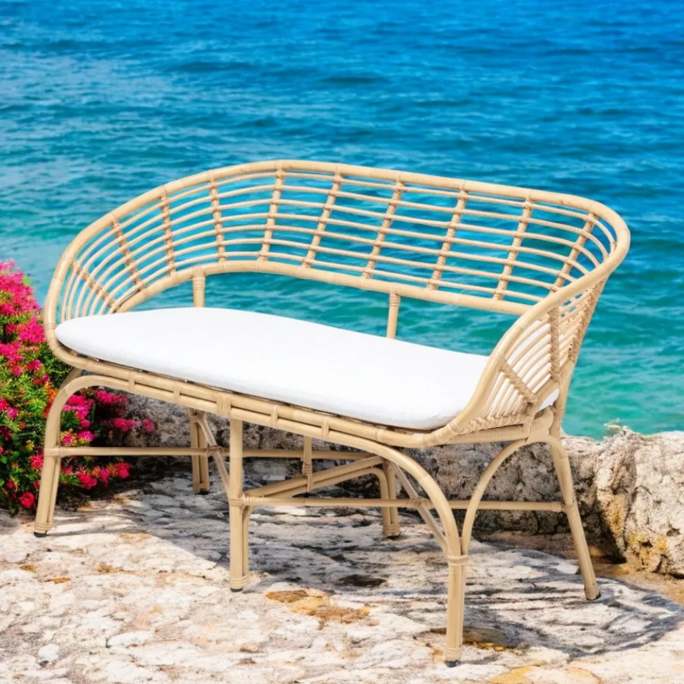 Gartensofa aus Aluminium- und Polyrattan-Geflecht und Kissen - Ellide