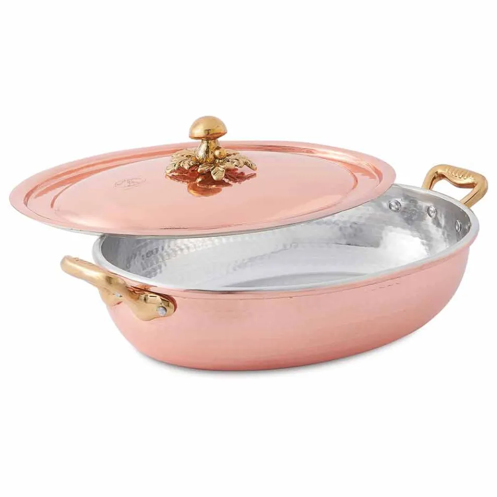 Handverzinntes Kupfer Oval Design Pfanne mit Deckel 36x26 cm - Mariachiara