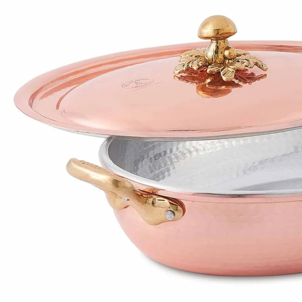 Handverzinntes Kupfer Oval Design Pfanne mit Deckel 36x26 cm - Mariachiara