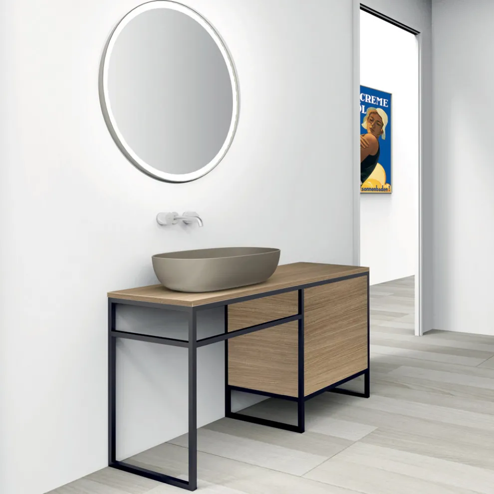 Zusammensetzung 3 Badezimmermöbel aus Metall und Ecolegno Luxury Oak - Cizco