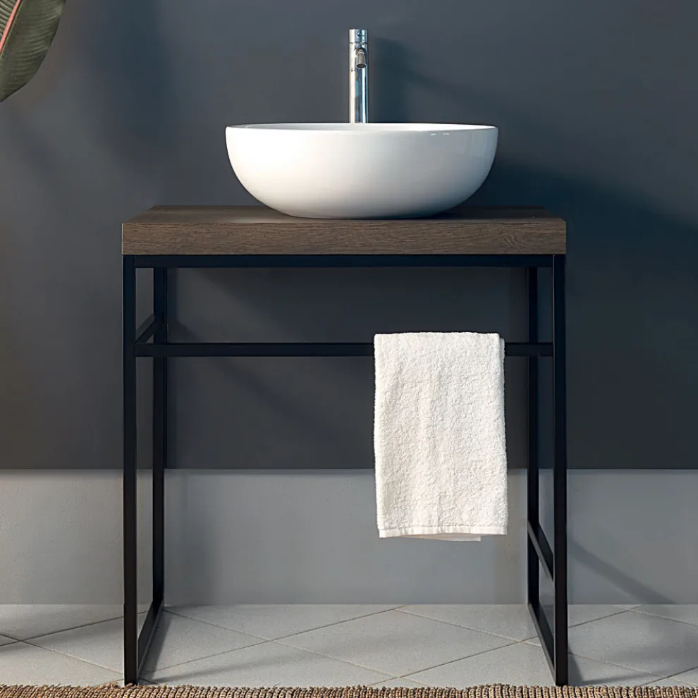 Zusammensetzung 3 Badezimmermöbel aus Metall, Holz und Keramik Made in Italy - Cizco