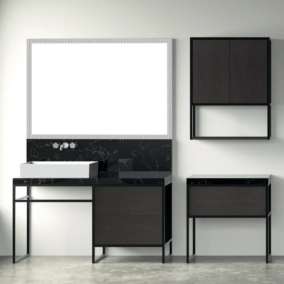 Zusammensetzung 5 Freistehende Badezimmermöbel in Ecolegno Länge 130 + 70 cm - Cizco