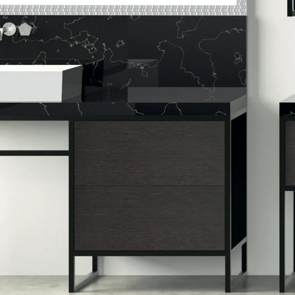 Zusammensetzung 5 Freistehende Badezimmermöbel in Ecolegno Länge 130 + 70 cm - Cizco