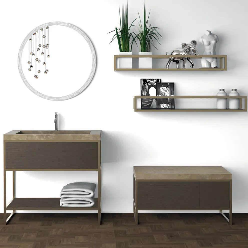Zusammensetzung 5 freistehende Badezimmermöbel aus Metall, Ecolegno und Luxussteinzeug - Cizco