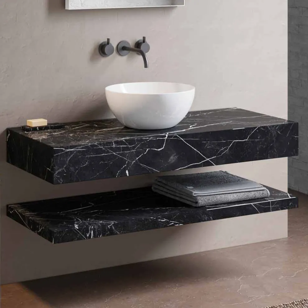 Zusammensetzung 3 Hängende Badezimmermöbel aus Feinsteinzeug Made in Italy - Ramina