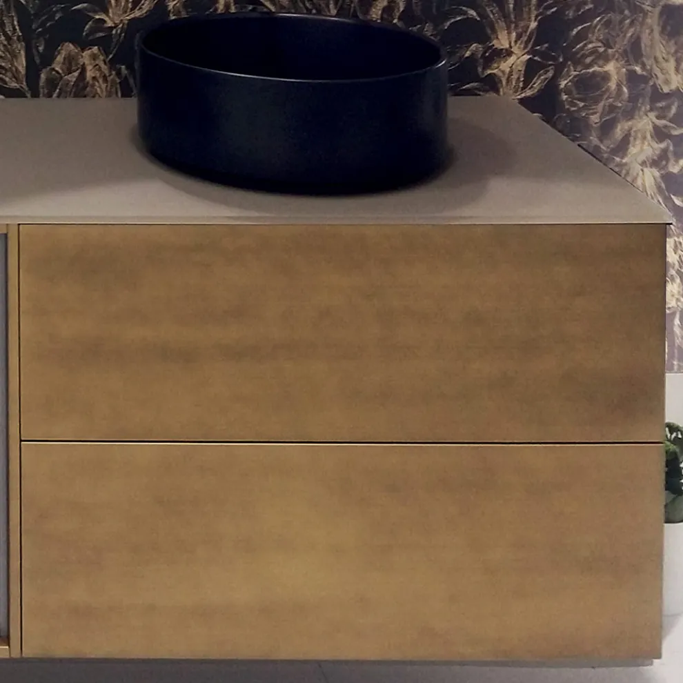 Zusammensetzung 5 Hängende Badezimmermöbel aus Holz und Kristall Made in Italy - Renga