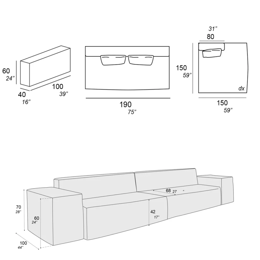 Zusammensetzung aus 1 Sofa, 1 Armlehne und 1 Halbinsel - Bizarre
