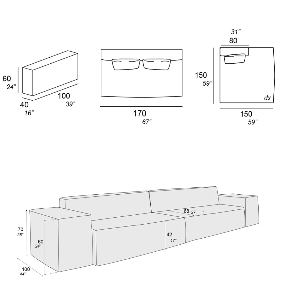 Zusammensetzung aus 1 Sofa, 1 Armlehne und 1 Halbinsel - Bizarre