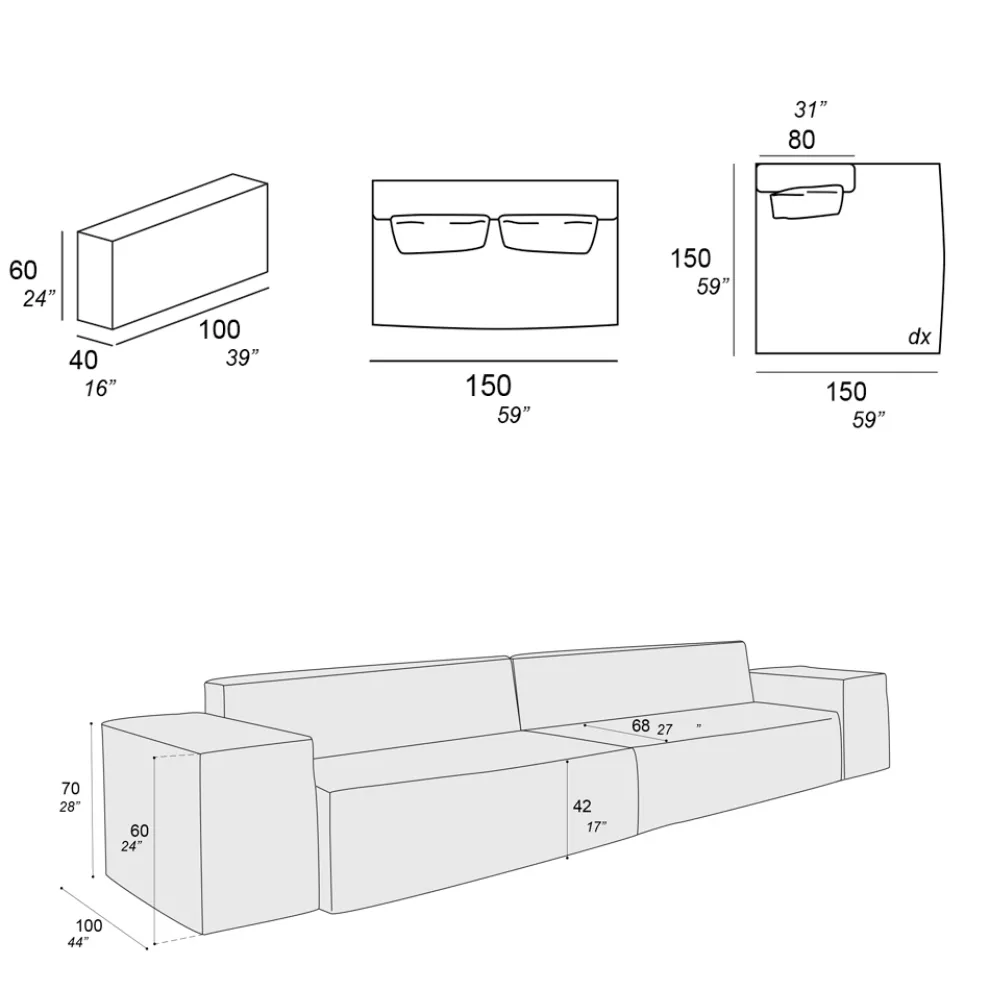 Zusammensetzung aus 1 Sofa, 1 Armlehne und 1 Halbinsel - Bizarre