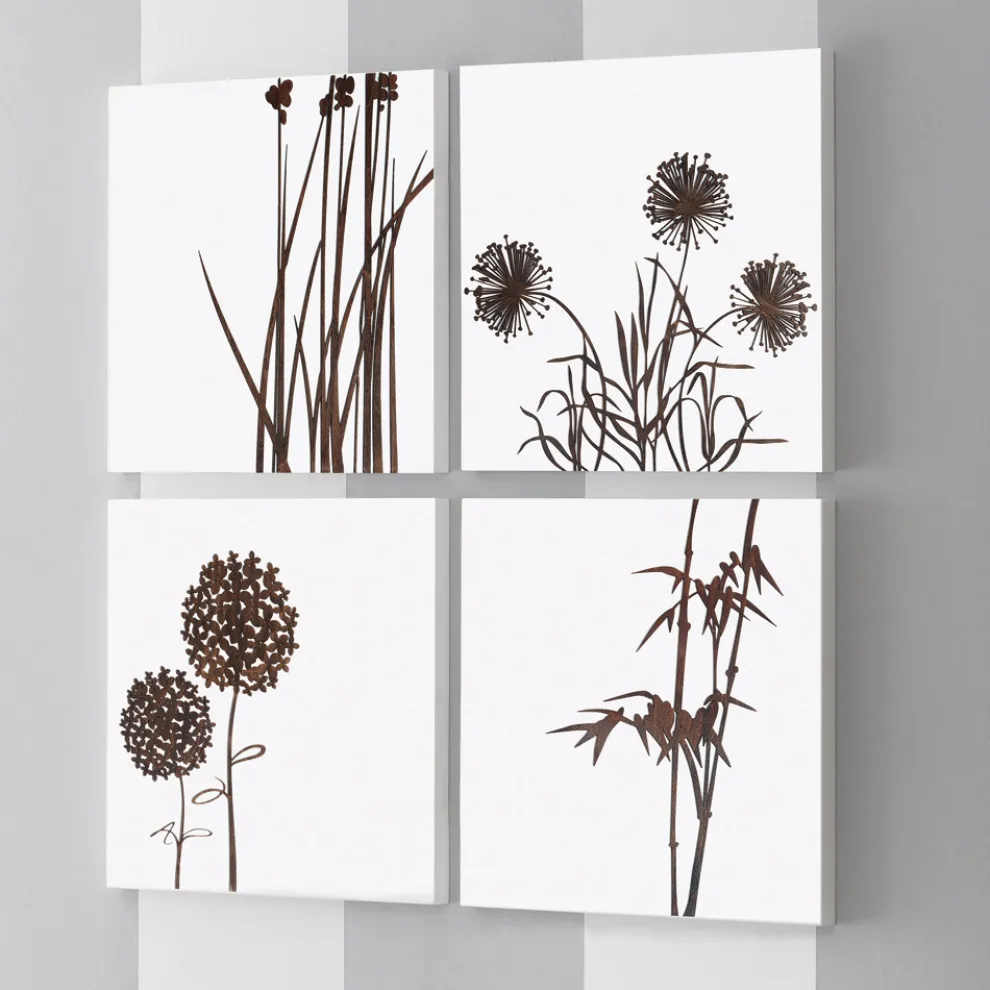 Zusammensetzung aus 4 Tafeln mit Hortensien, Allium und Thypha, hergestellt in Italien – Berechnung