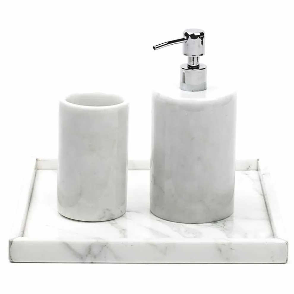 Zusammensetzung Badezimmerzubehör aus weißem Carrara-Marmor Made in Italy - Tuono
